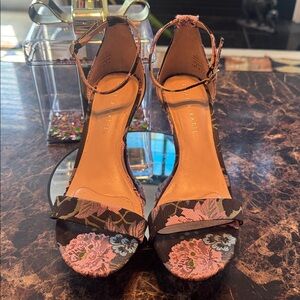 Kelly & Katie Kirstie Floral Tapestry Ankle Strap Heels - Women’s Size 7.5